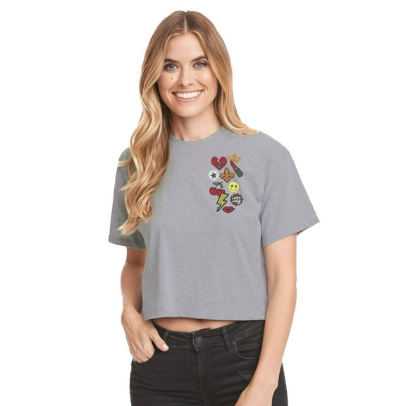 Cruella Patches - Juniors Cropped Cotton Blend T-Shirt