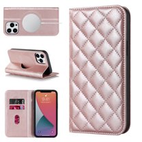 Wallet Case for iPhone 12 Pro Max 6.7 inch, Luxury Quilted PU Leather Flip Cover [Shockproof TPU] [Support Wireless Charging] with 2 Card Slots, Kickstand, FRID Blocking Case Cover, Rosegold