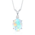 thumbnail image 2 of Oval Ethiopian Opal Solitaire Pendant Necklace with Diamond (1 Carat), 14K White Gold, 2 of 7
