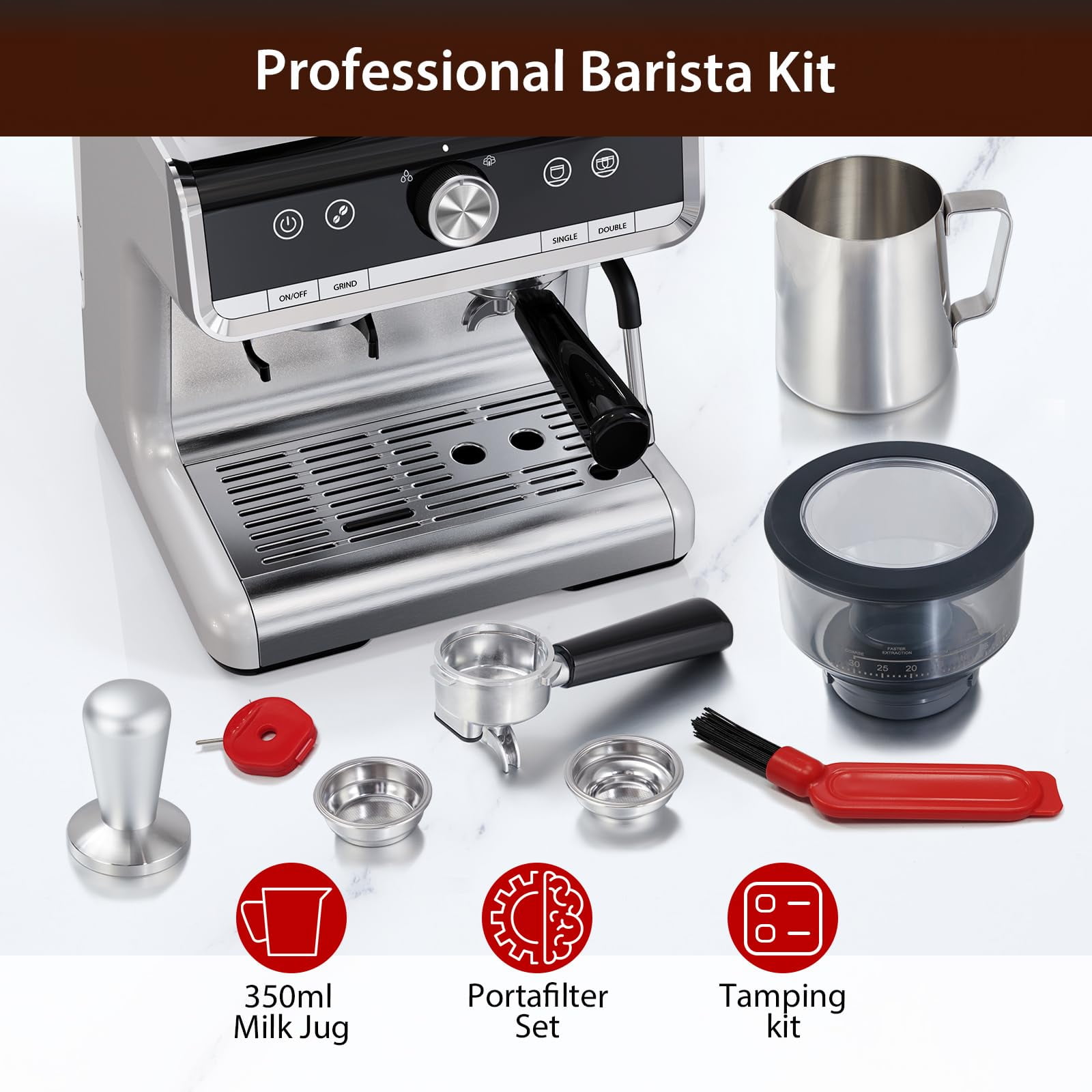 Semi-Automatic Espresso Machine with Grinder - 20 Bar Pump System