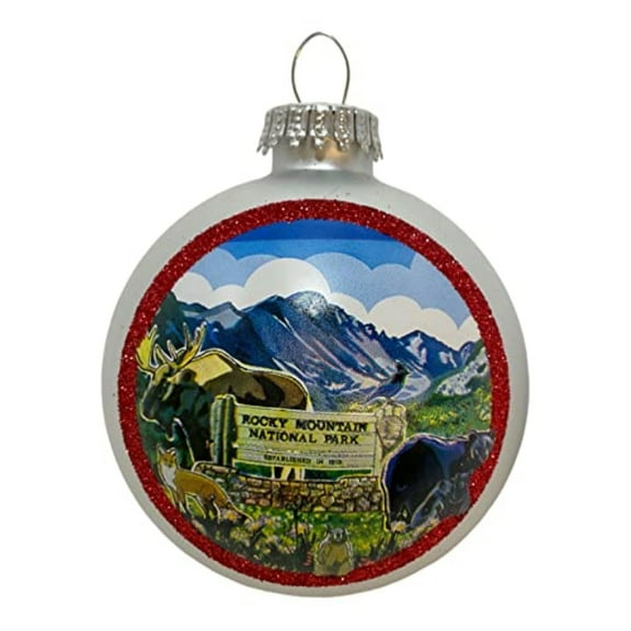Rocky Mountains National Parks Bear White Glass Ball Christmas Ornament 3.5 Inch
