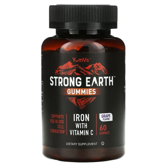 YumVs Strong Earth Gummies, Iron with Vitamin C, Grape, 60 Gummies