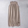thumbnail image 4 of YABCSAZ Womens Summer Dresses Cotton Linen Sleeveless Dress Button Round Neck Solid Color Midi Dress Casual Loose Fit Oversize Dress Summer Dresses for Women 2024, 4 of 8