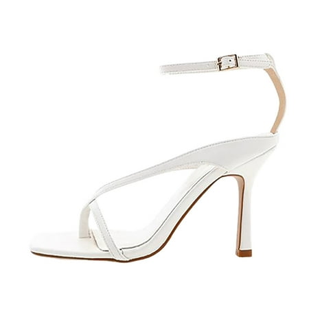 

Sandals Women Solid Color High Heel Sandal Shoes Pu White 37