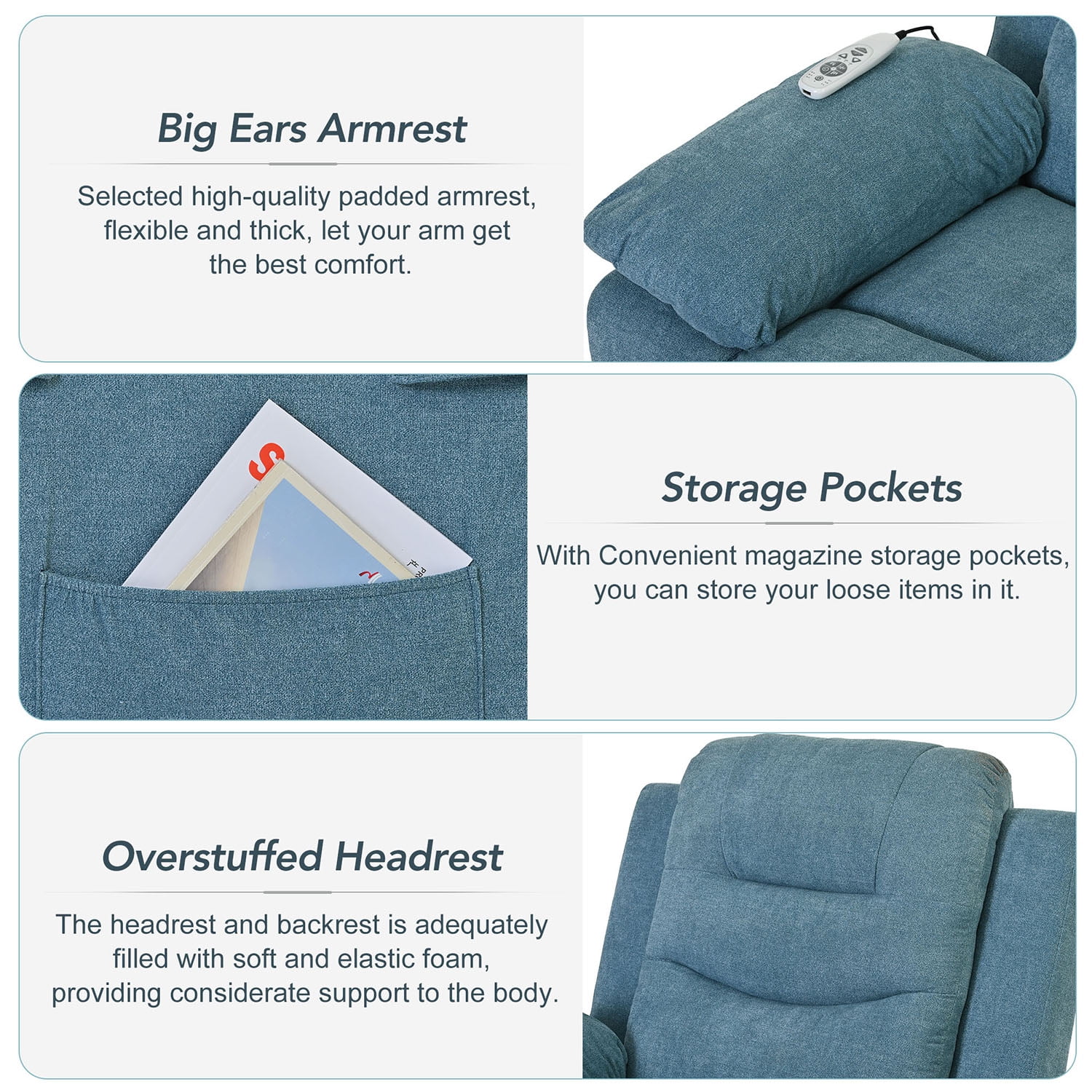 Kepooman Massage Recliner, Power Lift Chair for Elderly with Adjustable Massage and Heating Function, Recliner Chair with Infinite Position and Side Pocket, Blue Kepooman Massage Recliner, Power Lift Chair for Elderly with Adjustable Massage and Heating Function, Recliner Chair with Infinite Position and Side Pocket, Blue