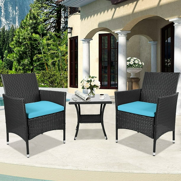 Segmart Outdoor Patio Furniture Sets 3 Pieces Bistro Rattan Wicker Conversation Chairs With 2 Single Chair Coffee Table For Front Porch Outside Balcony Blue S7600 Com Segmart Outdoor Patio Furniture Sets 3, Outdoor Furniture For Front Of House