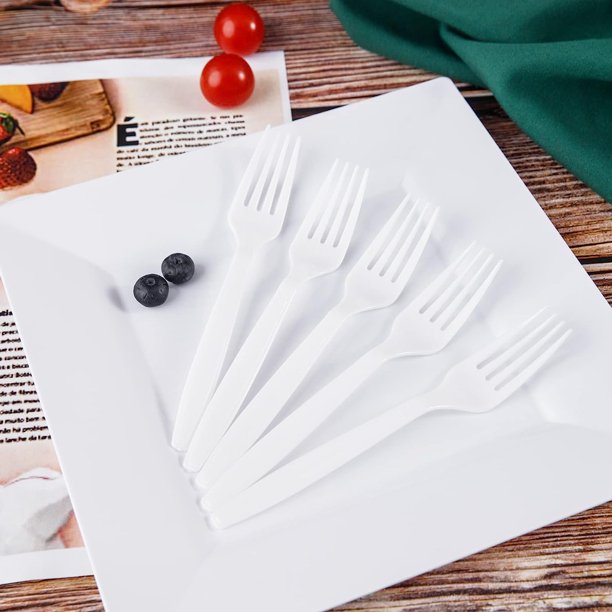 WDF 360 Pieces White Plastic Forks Heavyweight Disposable Forks 6