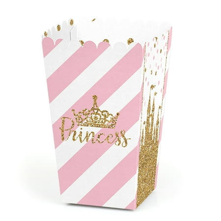 Pink Baby Shower - Little Princess Crown - Pink and Gold Princess Baby Shower or Birthday Party Favor Popcorn Treat Boxes - Set of 12