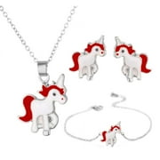 Silvertone Unicorn Jewelry Set Necklace Earrings Bracelet Jewelry 157-DPUS