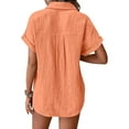 thumbnail image 5 of Tittly Womens Linen Shirt Women'S Gauze Tops Linen Button Up Shirts for Women Womens Blouses Tops Batwing Sleeve Pocket Patched Shirt Work T Shirts Double Layer Wrinkled Fabric Orange, 5 of 6