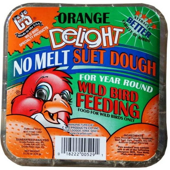 C & S Products Orange Delight Suet Dough - No Melt, Wild Bird Food - 8 Pack, 11.75 Ounce