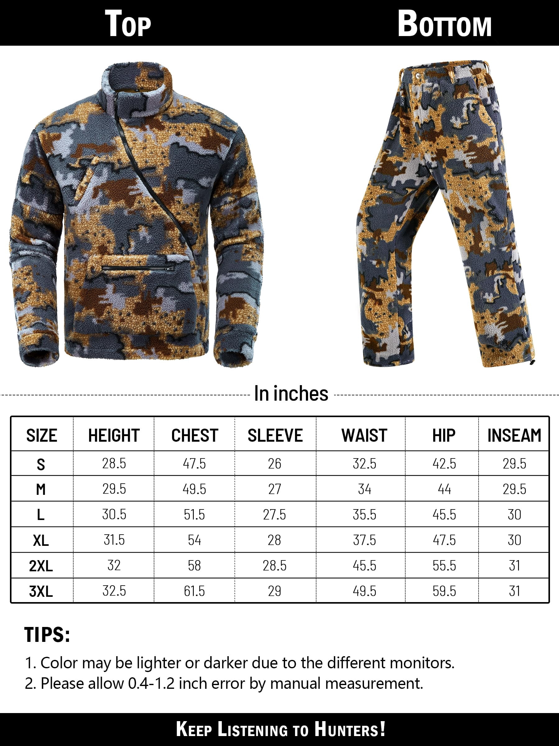 NEW VIEW Quiet Whitetail Deer Bow Hunting Clothes for Men, Cold Weather Wind Proof Camo Hunting Jacket and Pants with Fleece