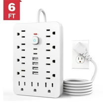 Power Strip, Surge Protector with 11 Multiple AC Outlets and 6 USB Ports (2 USB C), 6 Ft Extension Cord, 1250W/10A, One Touch Switch Button, 17 in 1 Compact powerstrip (White)