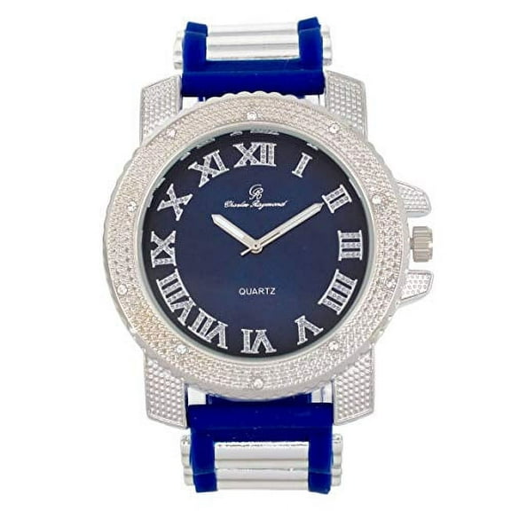 Charles Raymond Iced Oversized Hip Hop Bullet Rubber Band Mens WristWatch, That Shows Your Lust for Iced out style Life - GJM (GJM - Blue - Silver)