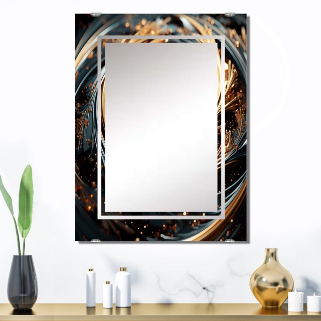 Designart "Hypnotic Abstract Spiral in Gold and Green II" Abstract Spirals Oversized Wall Mirror - Modern Abstract Entryway Big Wall Mirror - Multiple Color Options