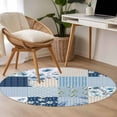 thumbnail image 4 of Round Rugs 3.3Ft, Blue Floral Round Area Rug Washable Indoor Throw Carpet, Spring Flowers Plants Patchwork Grid Bohemia Soft Non Slip Circle Rug for Laundry Room Patio Home Decor Aesthetic, 4 of 8