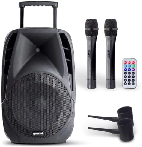 Gemini 15-Inch Portable Bluetooth PA System & Karaoke Speaker  Wireless Rechargeable DJ Speaker with Dual Wireless Microphones, USB/SD, XLR, and AUX  800W for Events & Outdoor Use (ES-15TOGO)$