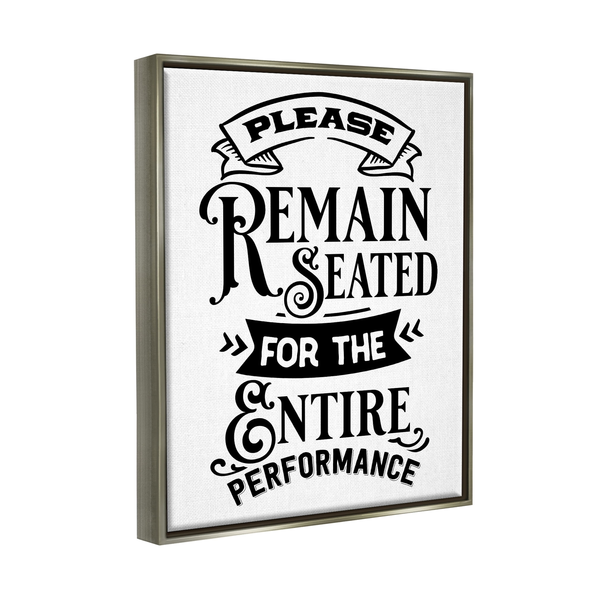 Stupell Industries Please Remain Seated Humorous Vintage Bathroom Saying Graphic Art Luster Gray Floating Framed Canvas Print Wall Art, Design by Lettered and Lined