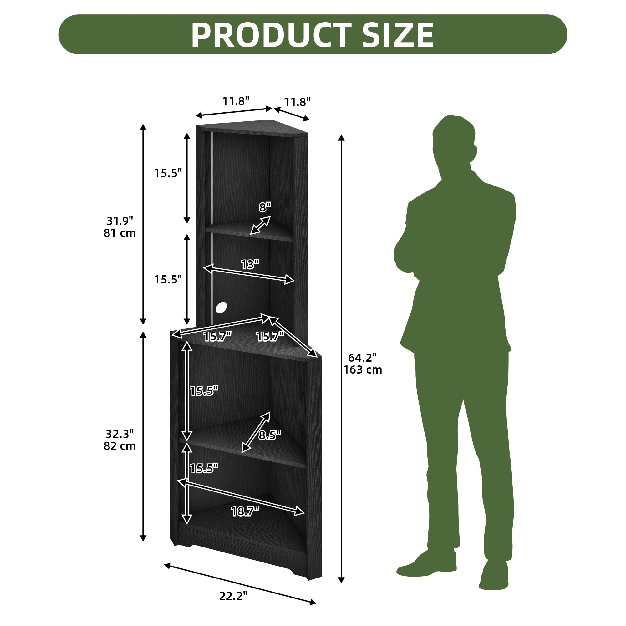 Uforic  5-Tier Corner Shelf with LED Light, Bar Cabinet Corner Bookshelf and Bookcase for Home, Black