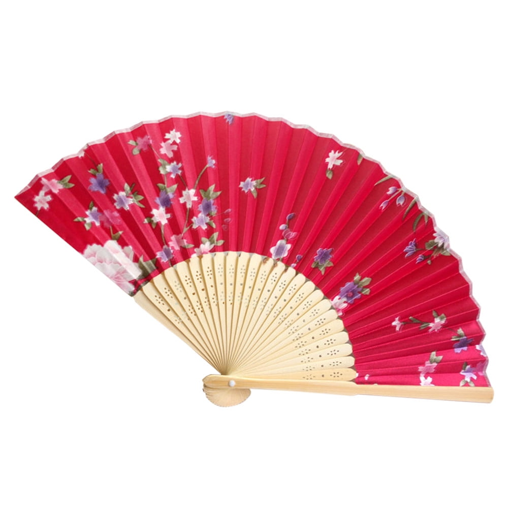 Fancy Chinese Japanese Hand Held Folding Cherry Blossom Silk Bamboo Wedding Fan 