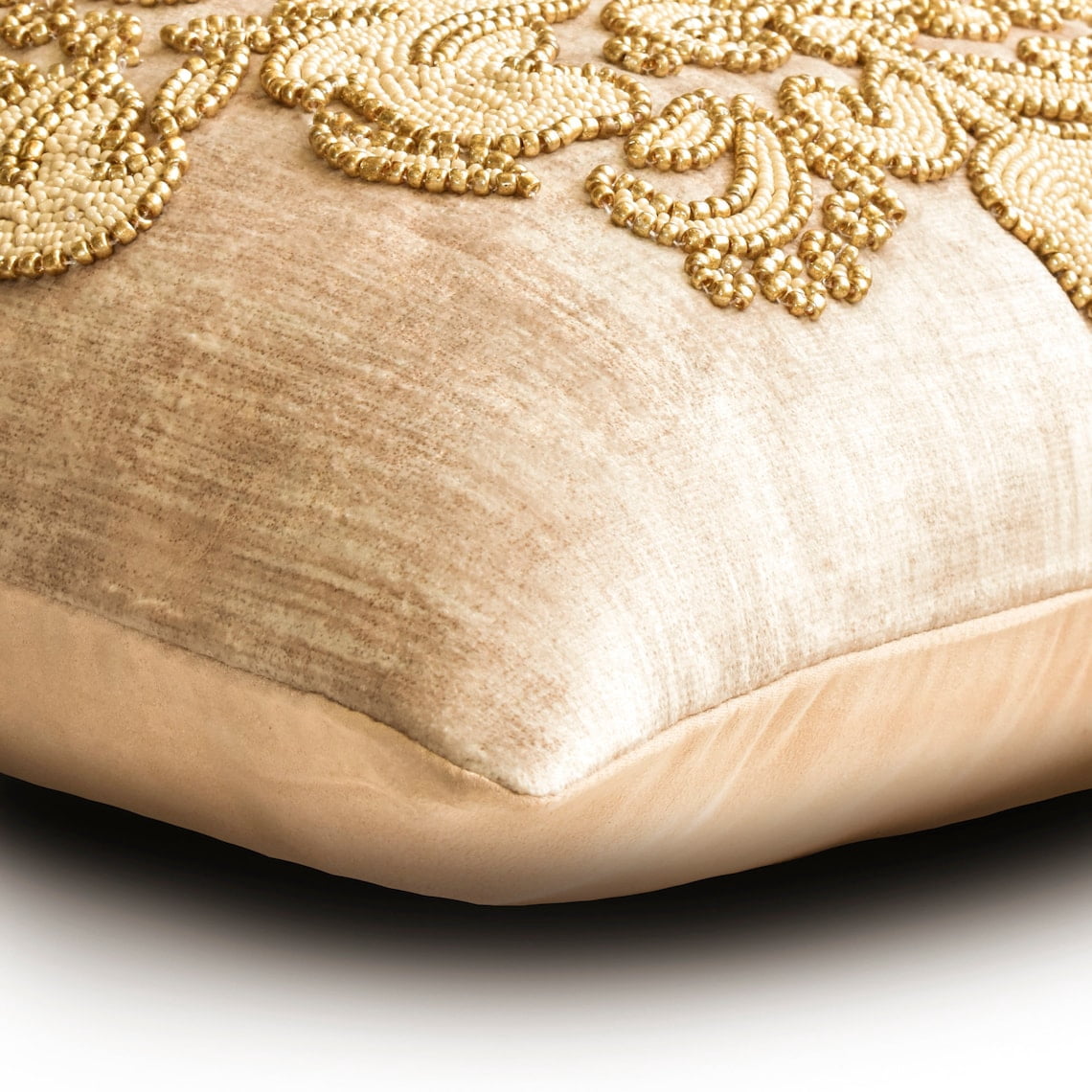 The HomeCentric Pillow Case Shams, Decorative Gold Pack of 2, 26x26 inch (65x65 cm) Throw Pillow Covers, Velvet Beaded, Damask & Foil Throw Pillows For Sofa, Abstract Victorian Style - Aureate Ivory