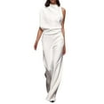 thumbnail image 2 of Gibobby Monos de Moda Mono De Color Sólido Pantalones Rectos Diseño Simple Y Exquisito(Blanco， L), 2 of 3