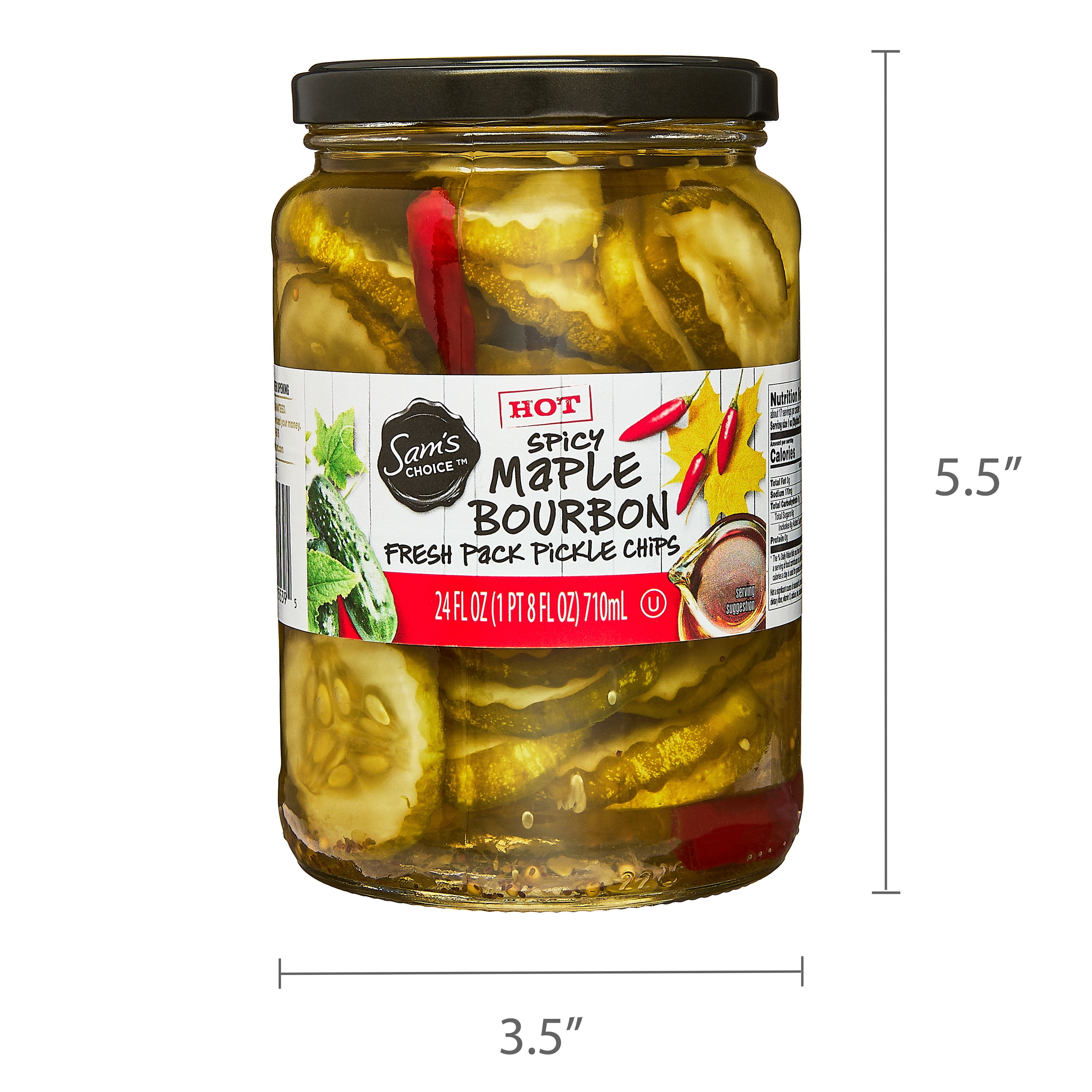 (3 pack) Sam's Choice Sliced Spicy Hot Maple Bourbon Pickle Slices, Gluten-Free, 24 fl oz Jar