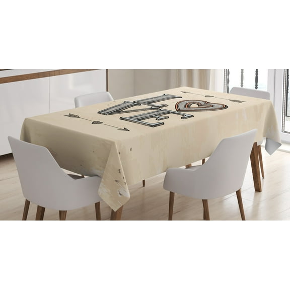 Ambesonne Love Tablecloth Rectangular Table Cover, Grunge Vintage Boho Arrows, 60"x90", Beige Grey Orange