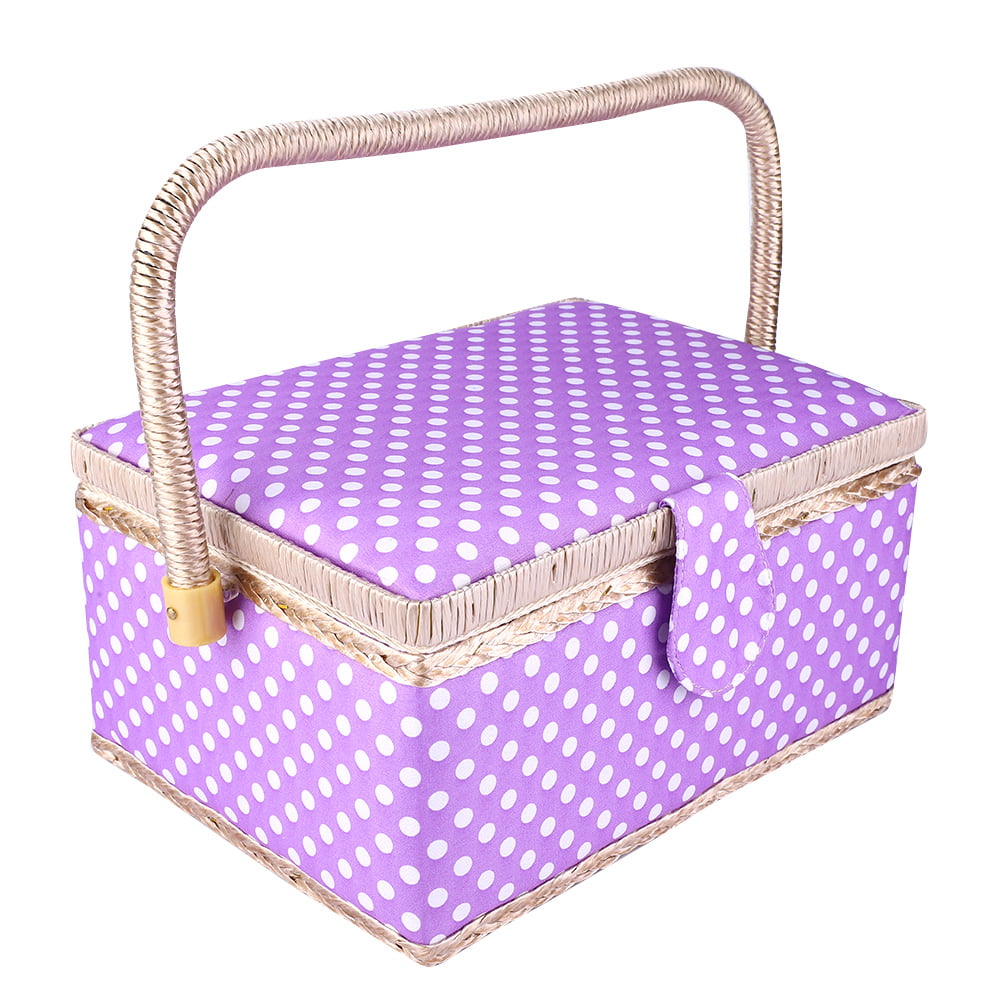 Turquoise Polka Dot Sewing Basket Box with Storage Organiser Tray Pin Cushion 