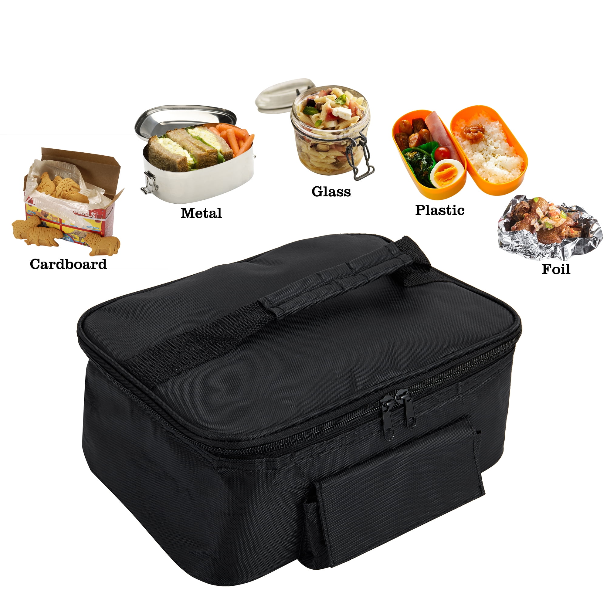 Black Personal Portable 12V Car Electric Lunch Box Mini Food Heating Bag Camping 