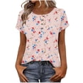 thumbnail image 3 of Uaswgudfs Women's Blue White Striped Print Henley Short Sleeve Tops Casual Button Blouses Summer T Shirts for Daily Wear Red XL, 3 of 8