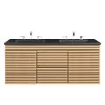 thumbnail image 5 of Wall Mount Double Sink Vanity Cabinet, Brown Oak Black, Wood, Mid Century Hotel Bedroom Bathroom, Modern Contemporary HB34081, 5 of 11