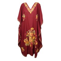 Mogul Embellished Floral Maxi Caftan Cover Up Stylish Resort Wear Beautiful V Neck Long Evening Dress 3XL
