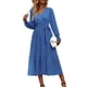 thumbnail image 1 of Vestido PRETTYGARDEN Maxi Cruzado Azul Oscuro de Manga Larga Talla L, 1 of 7