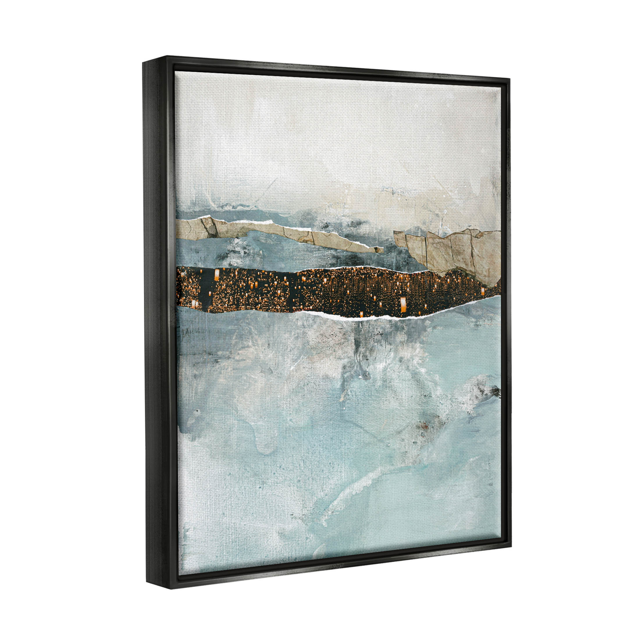 Stupell Industries Layered Mixed Media Collage Painting Jet Black Floating Framed Canvas Print Wall Art, Design by Design Fabrikken