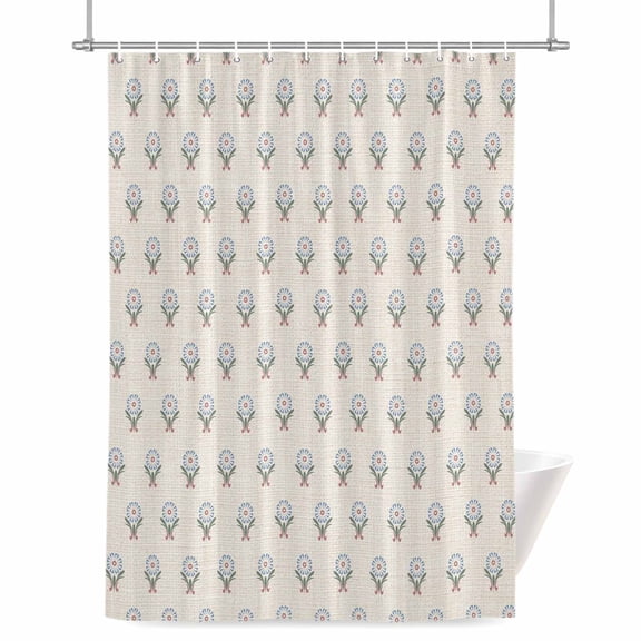 Blue Flower Shower Curtain, 36" x 72", Abstract Vintage Linen Farm Plant Spring Waterproof Bathroom Curtain Washable Shower Curtain Set with 12 Hooks