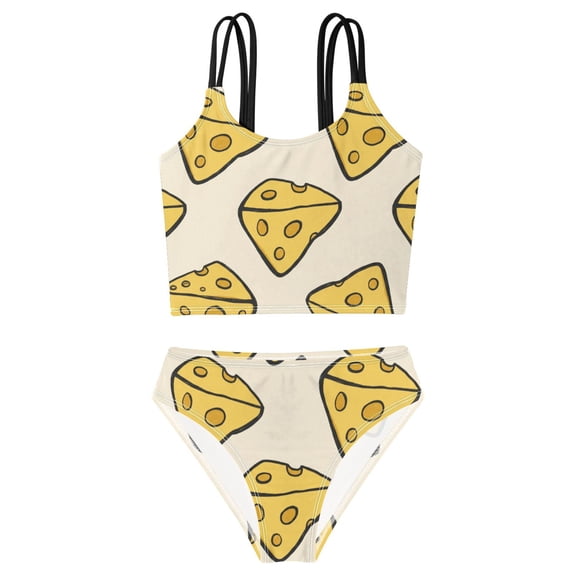 DALAWU Swimsuit 2-Piece Tank Swimming Wear Quick Dry Bathing Suit-Cute Yellow Cheese Printed