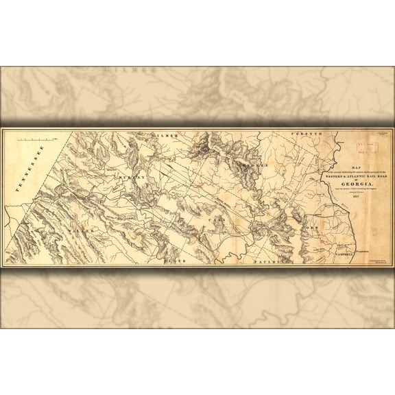 24"x36" Gallery Poster, Map Western & Atlantic RailRoad of Georgia 1837