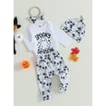 thumbnail image 3 of GXFC Infant Baby Boys Girls 4Pcs Halloween Outfits 6M 12M 18M 24M Toddler Long Sleeve Letter Print Romper Sweatshirt+Elastic Pants +Hat+Headband Set Newborn Halloween Day Fall Clothes 0-24M, 3 of 8
