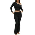 thumbnail image 4 of Miluxas Lounge Sets for Women 2 Piece Outfits Crop Tops with Fold Over Flare Leggings Spring Loungewear Fitted Pajama Sets Black S(S), 4 of 4