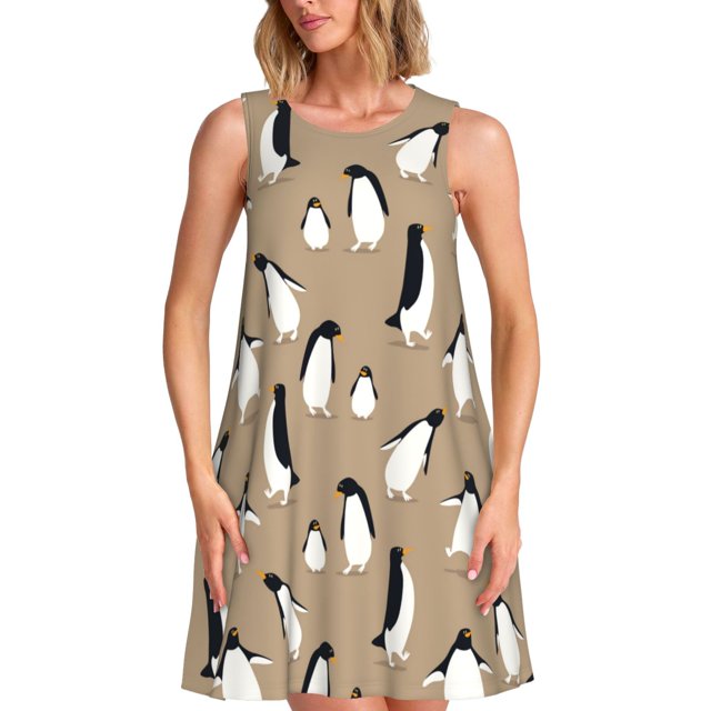 Balery Lovely Penguin Vestidos de verano para mujer con estampado: vestido holgado sin mangas, vestido playero informal y cómodo para días calurosos.