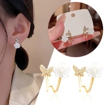 GHSOHS Clip On Earrings Butterfly Flower Earrings Minimalist Piercing Studs Trendy Earrings Gold Earrings Party Jewelry Gift Hypoallergenic Earrings for Women Fashion Earings