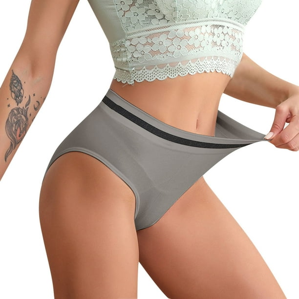 Aayomet Women's Underwear Seamless Panties Cotton Crotch Abdomen Girls Sexy  Breathable Seamless Ladies Briefs (Gray, L)