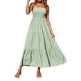 thumbnail image 3 of Franhais Women's Dress, Spaghetti Strap Sleeveless Ruched Solid Color Casual Long Dresses, S/M/L/XL, 3 of 6