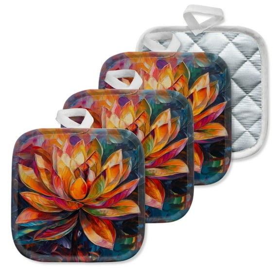 4 Pack Pot Holders,Kitchen Essential, Potholder Set,The Allure Of Flower In A Chromatic Explosion