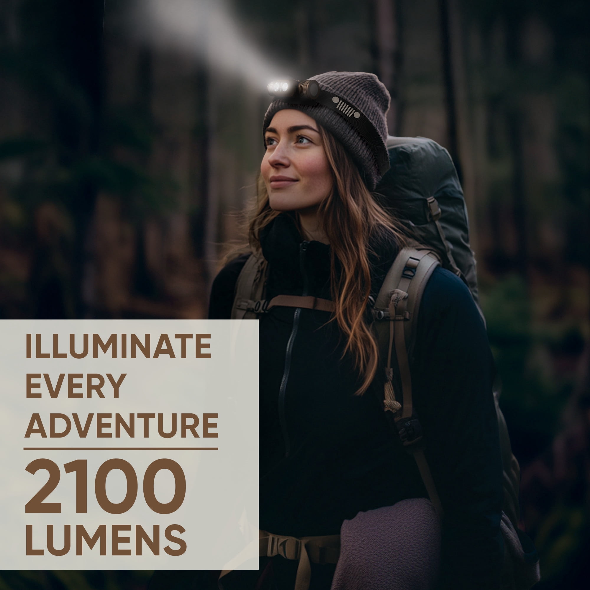 Jeep Rechargeable LED Headlamp, 2,100 Lumens, Hybrid Metal Design, Bright and Durable for Hunting, Running, Jogging, Hiking, Tactical and Outdoor Use