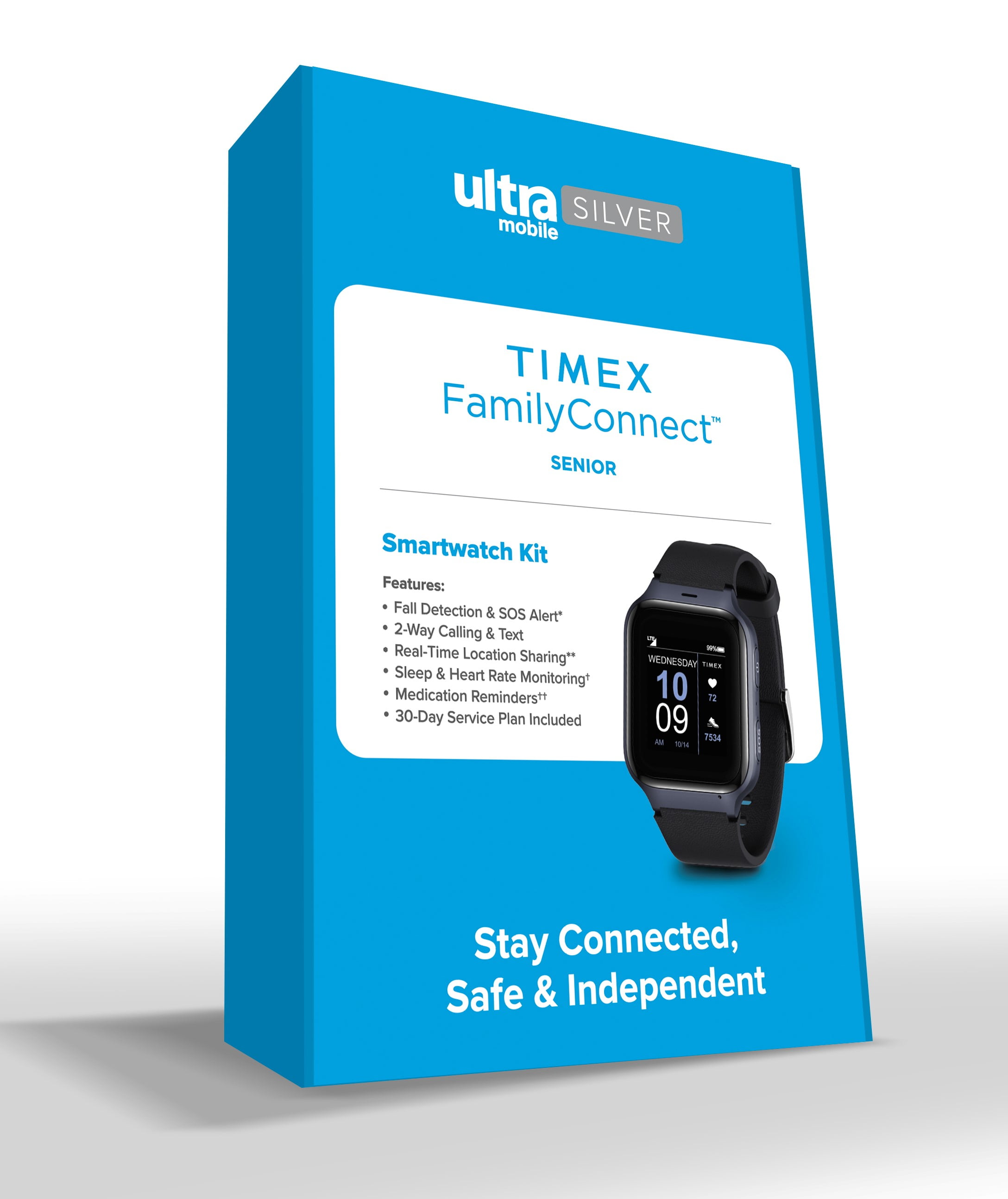 Ultra Mobile Silver TIMEX FamilyConnect SENIOR Smartwatch + 1st Month of  Service Kit – Designed for Ages 65+ 