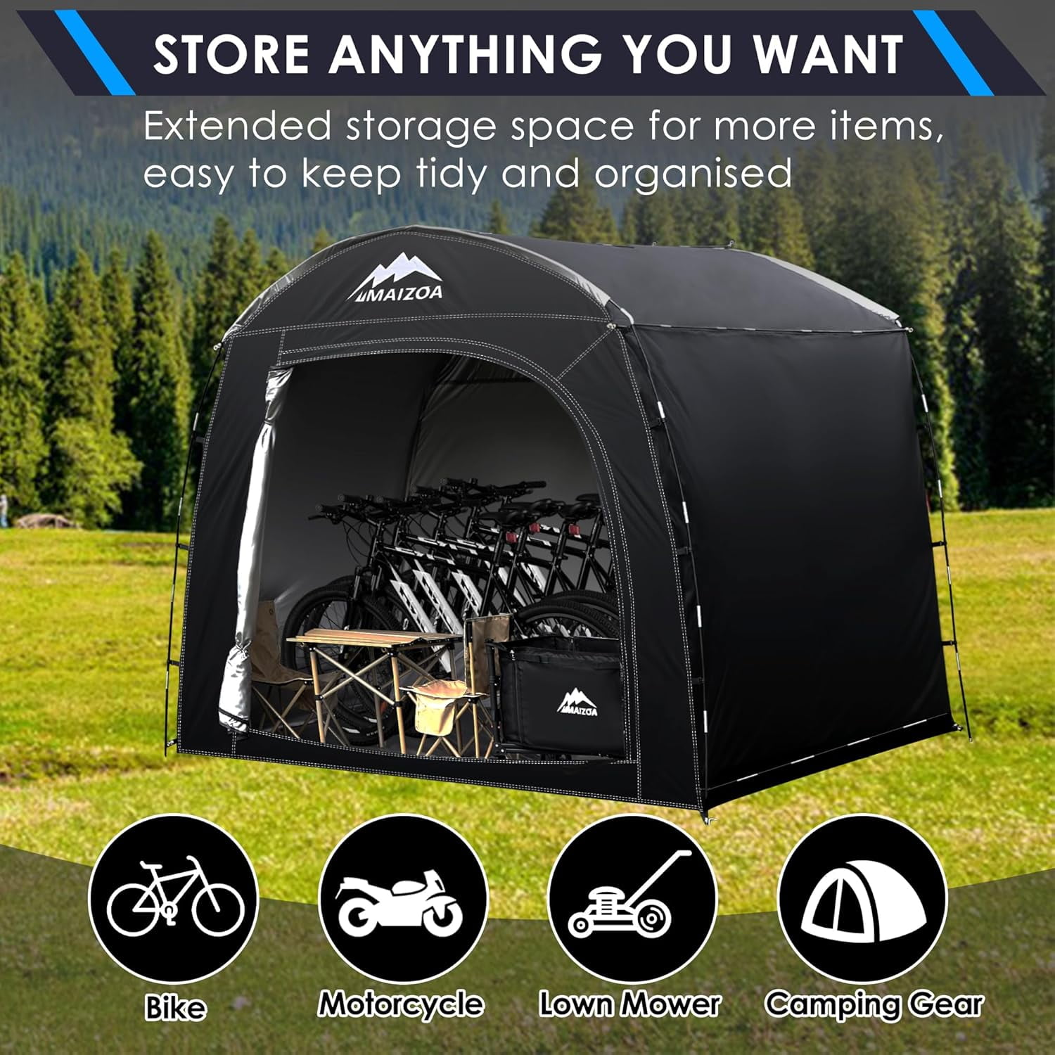 Bike Storage Shed Tent, 98*59*79 Inches Outdoor Portable Storage Tent, Made of 210D Oxford Cloth PU4000mm Waterproof Fabric, Suitable For Storing Bicycles, Motorbikes, Garden Tools, Lawn Mower