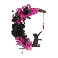 thumbnail image 1 of Halloween Moon Cat Shaped Wreath Artificial Flower Black Cat Hanging, 1 of 7