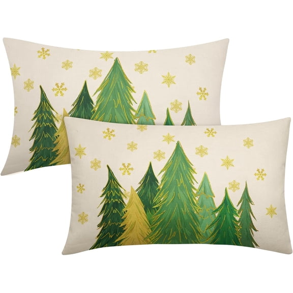 Green Christmas Lumbar Pillow Covers 12x20 Inch Set of 2 Santa Tree Gold Snowflake Xmas Rectangular Throw Pillows For Couch Winter Holiday Pillow Cases Farmhouse Home Decor For Sofa Porch Outdoor